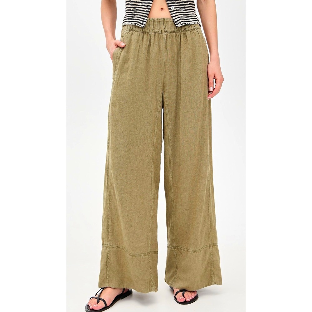 Free People Day's End Linen Wide Leg Pants XS Olive Green
